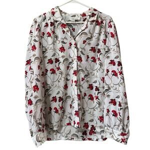 Devon Women Size 12 Button Down Lightweight Shirt Polyester Floral Office Modern
